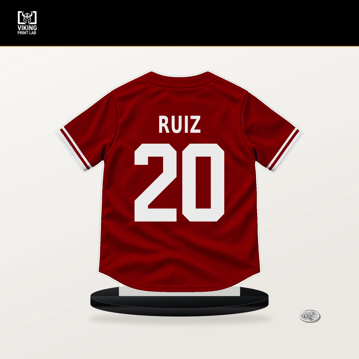 Keibert Ruiz number 20 Washington Nationals jersey stand with included black base.