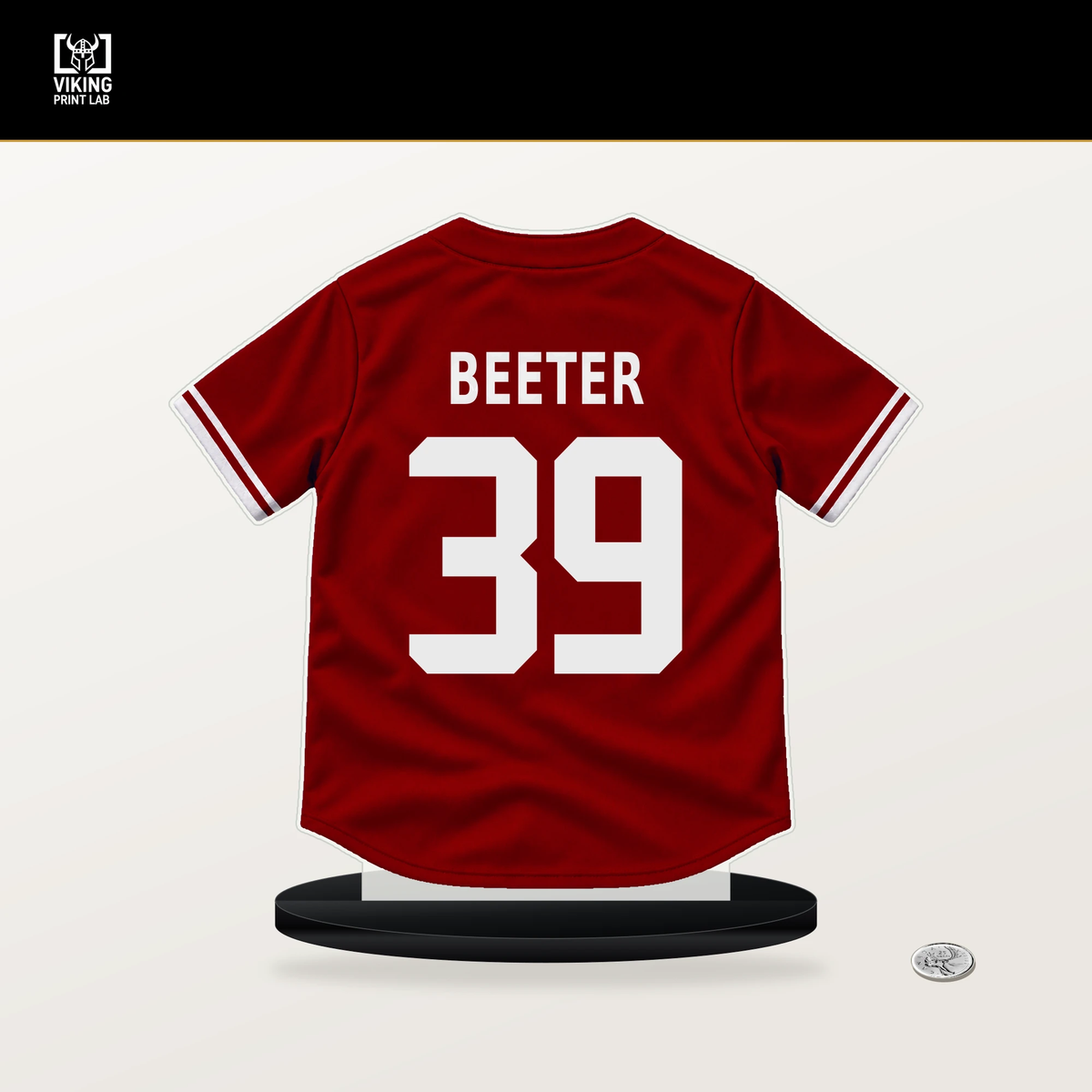 Clayton Beeter number 39 Washington Nationals jersey stand with included black base.