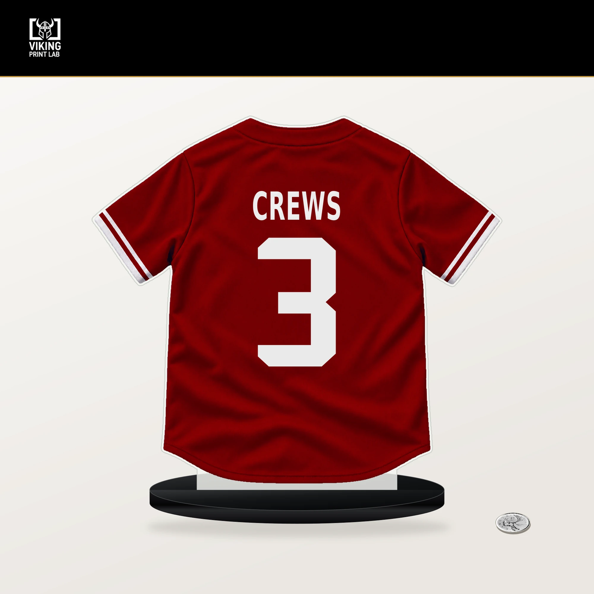 Dylan Crews number 3 Washington Nationals jersey stand with included black base.