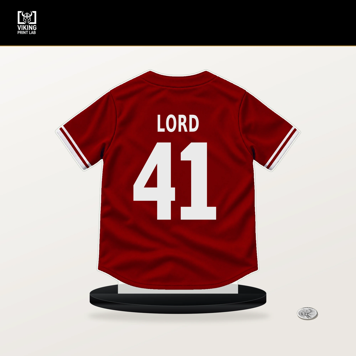 Brad Lord number 41 Washington Nationals jersey stand with included black base.