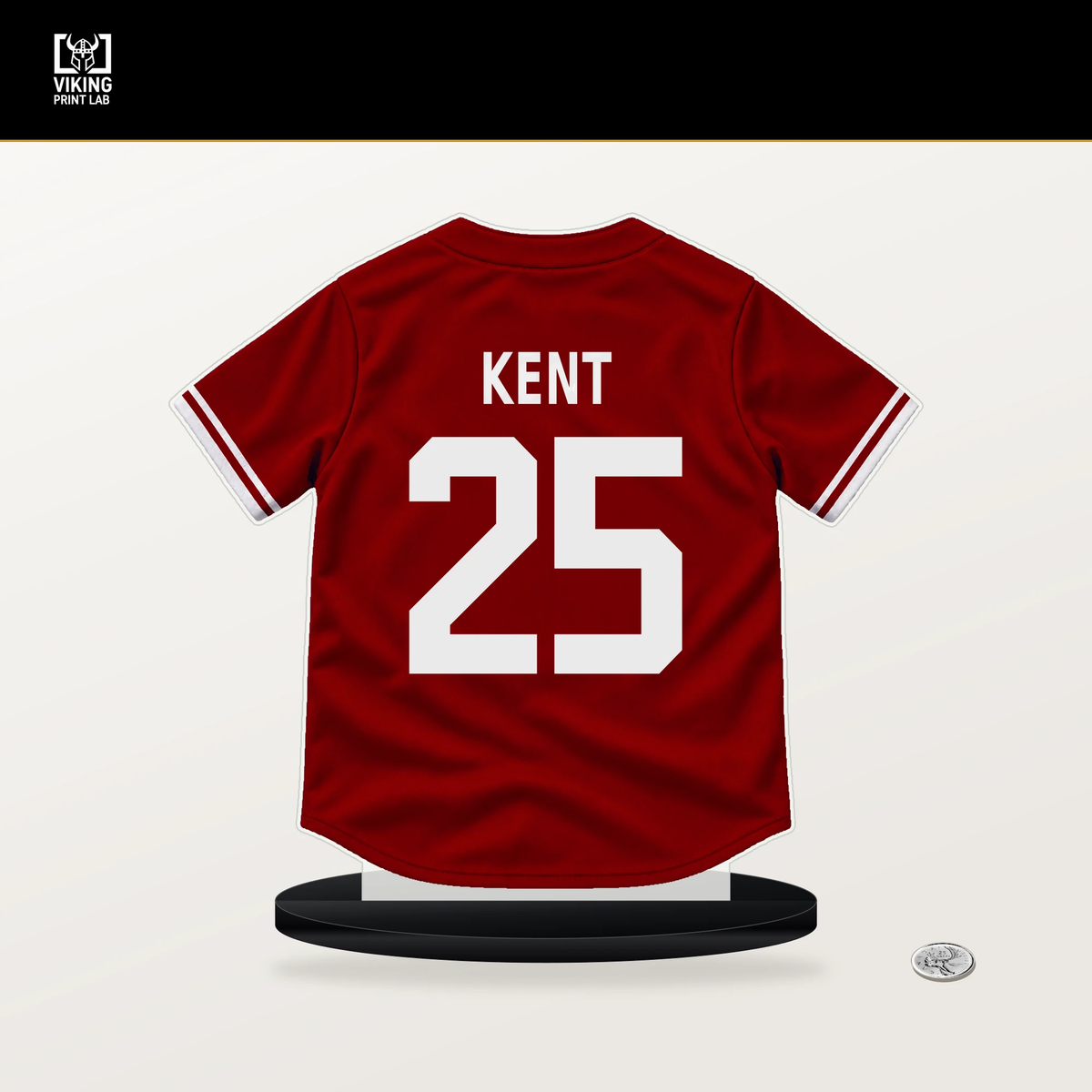 Jackson Kent number 25 Washington Nationals jersey stand with included black base.