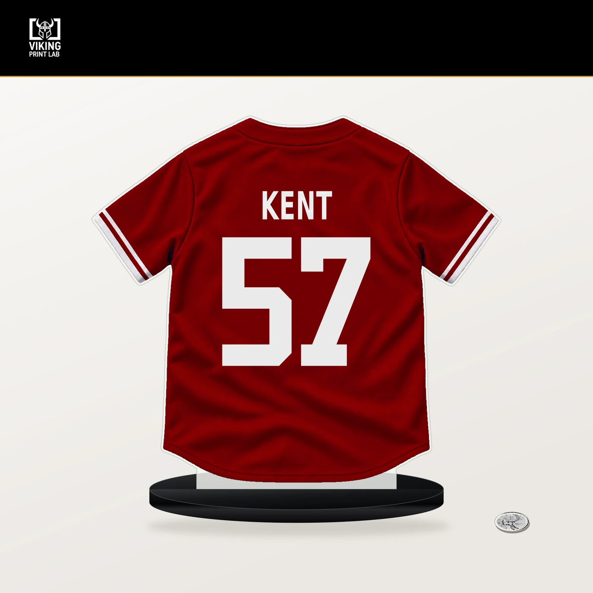 Zak Kent number 57 Washington Nationals jersey stand with included black base.