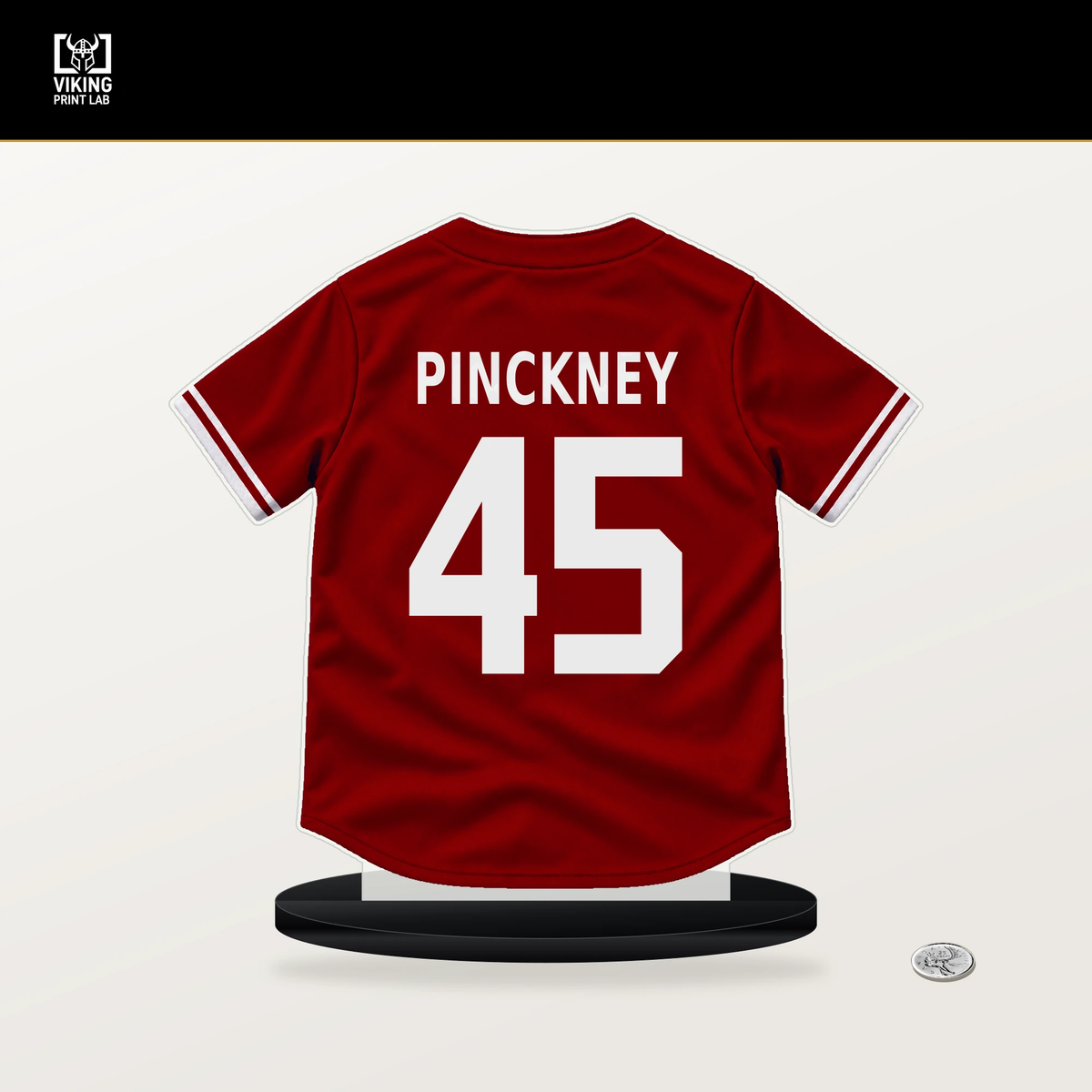 Andrew Pinckney number 45 Washington Nationals jersey stand with included black base.