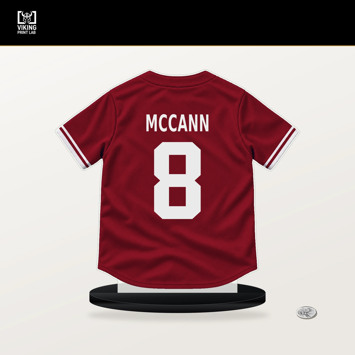 James McCann number 8 Arizona Diamondbacks jersey stand with included black base.