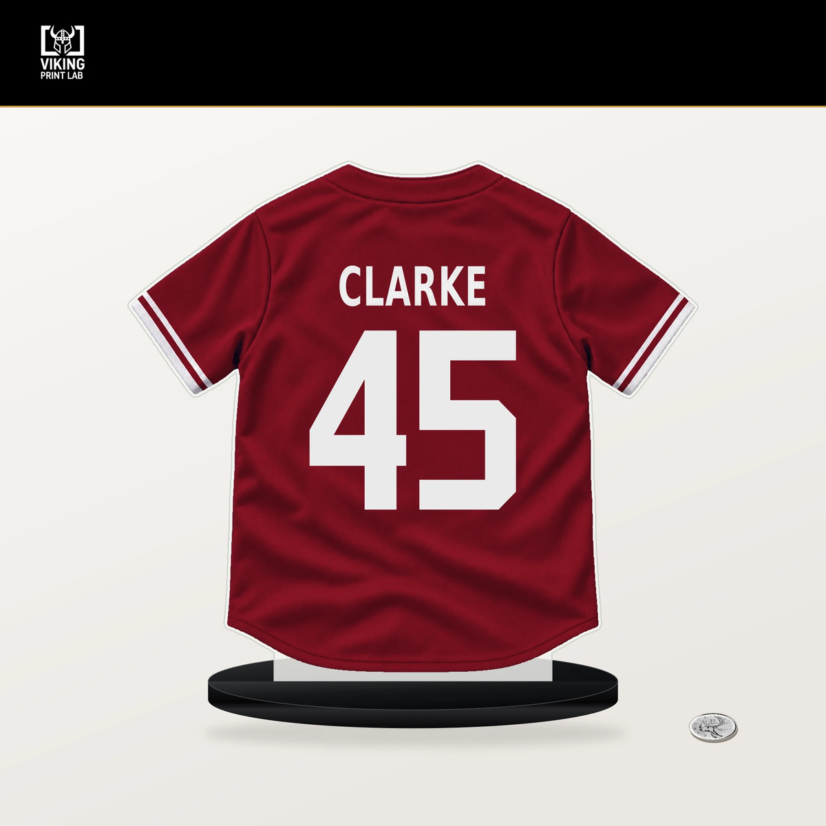 Taylor Clarke number 45 Arizona Diamondbacks jersey stand with included black base.