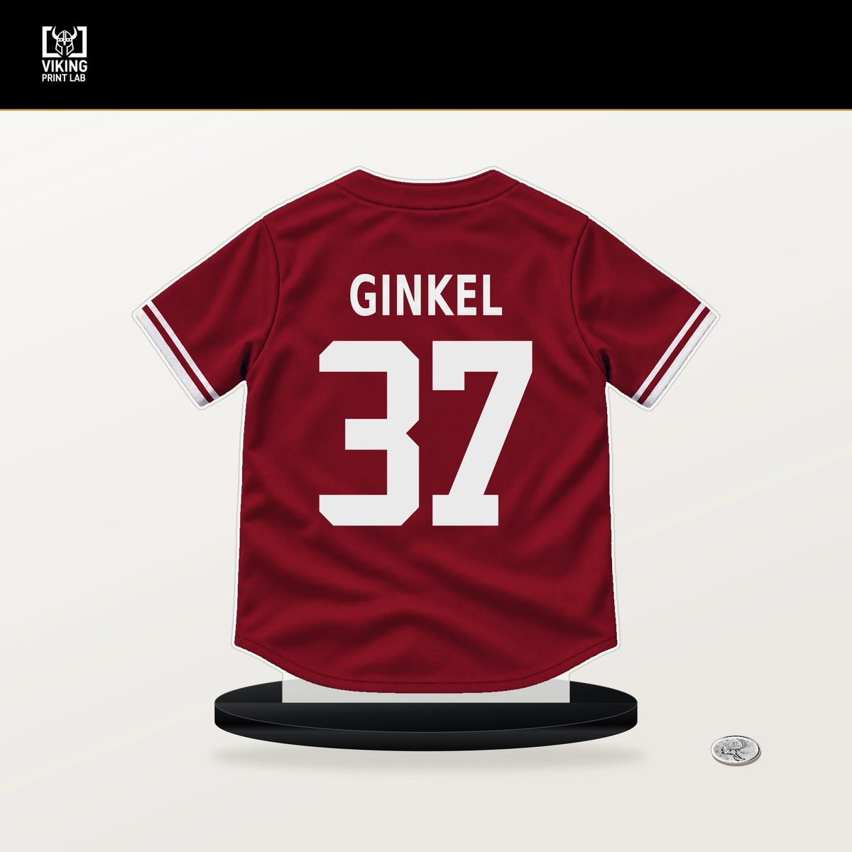 Kevin Ginkel number 37 Arizona Diamondbacks jersey stand with included black base.