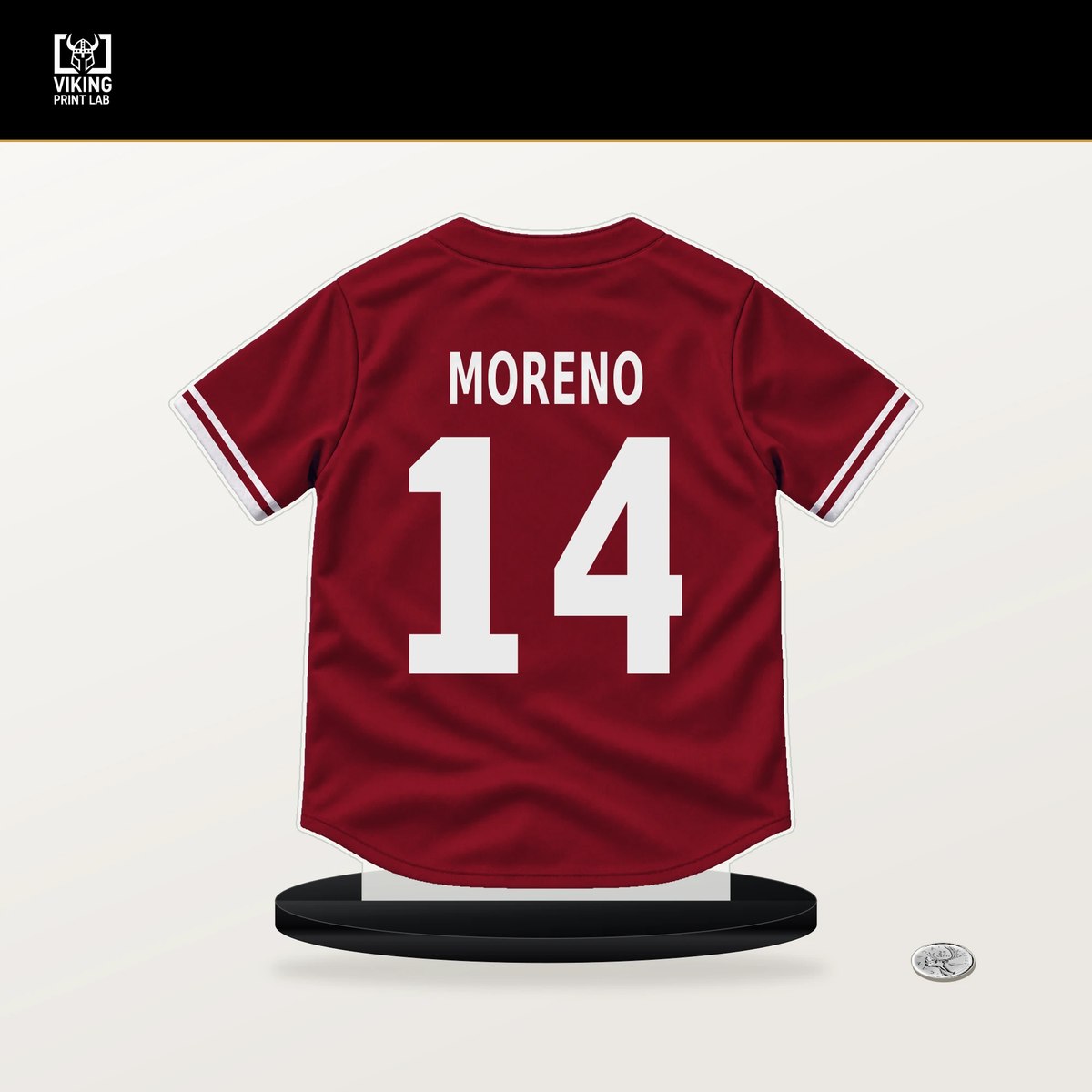 Gabriel Moreno number 14 Arizona Diamondbacks jersey stand with included black base.