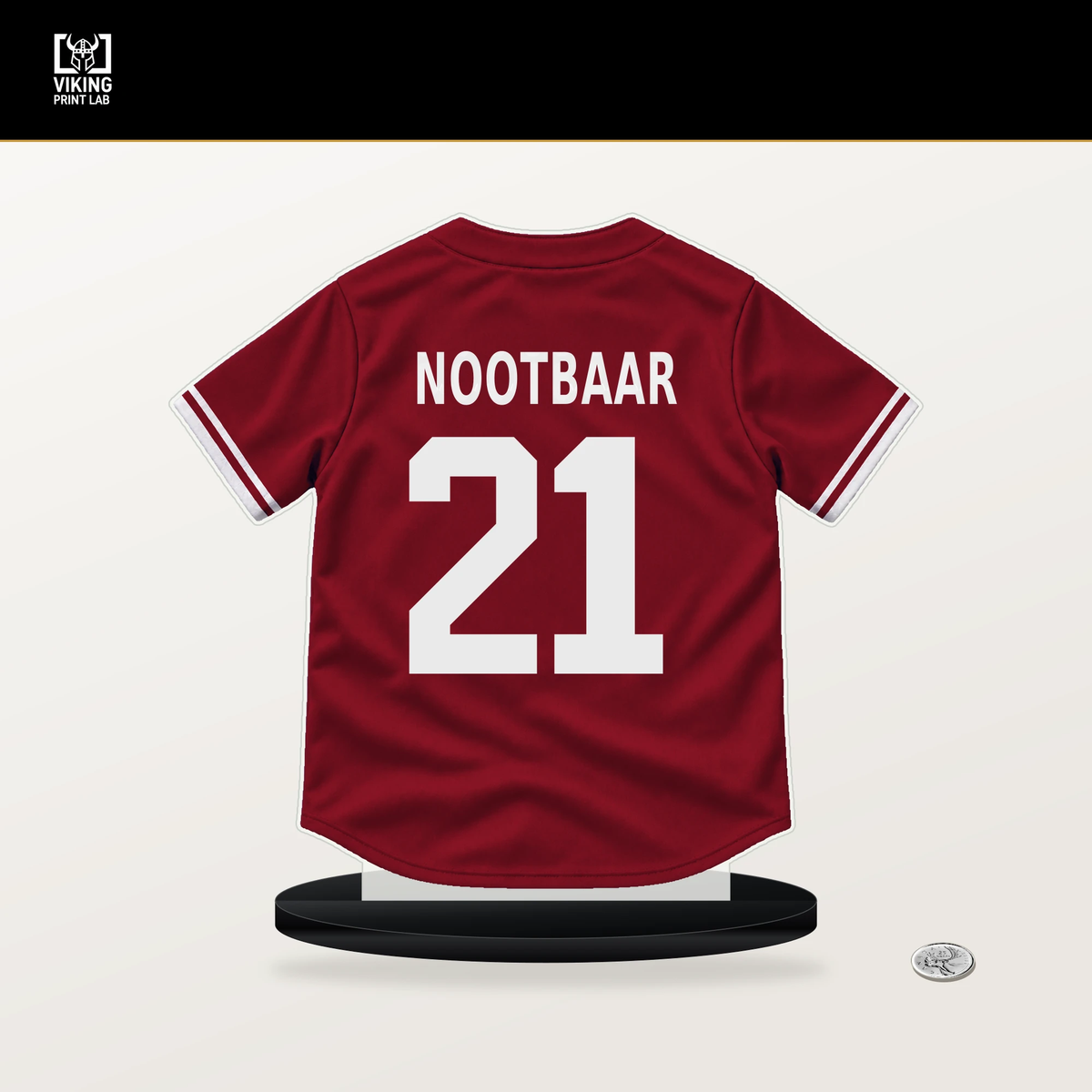 Lars Nootbaar number 21 Arizona Diamondbacks jersey stand with included black base.