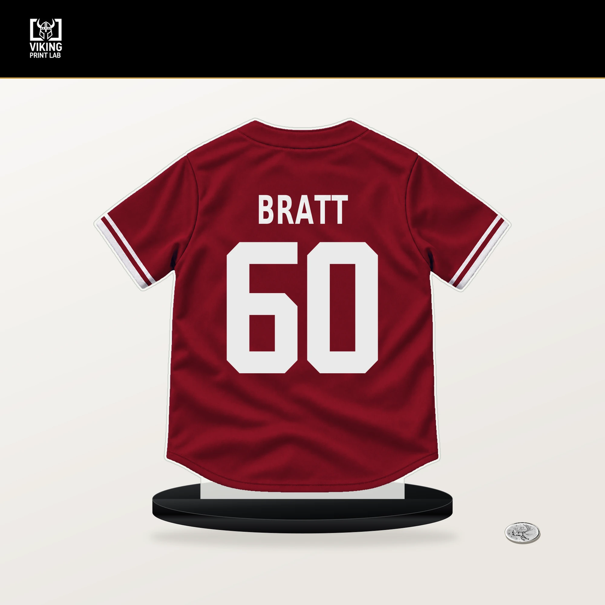 Mitch Bratt number 60 Arizona Diamondbacks jersey stand with included black base.