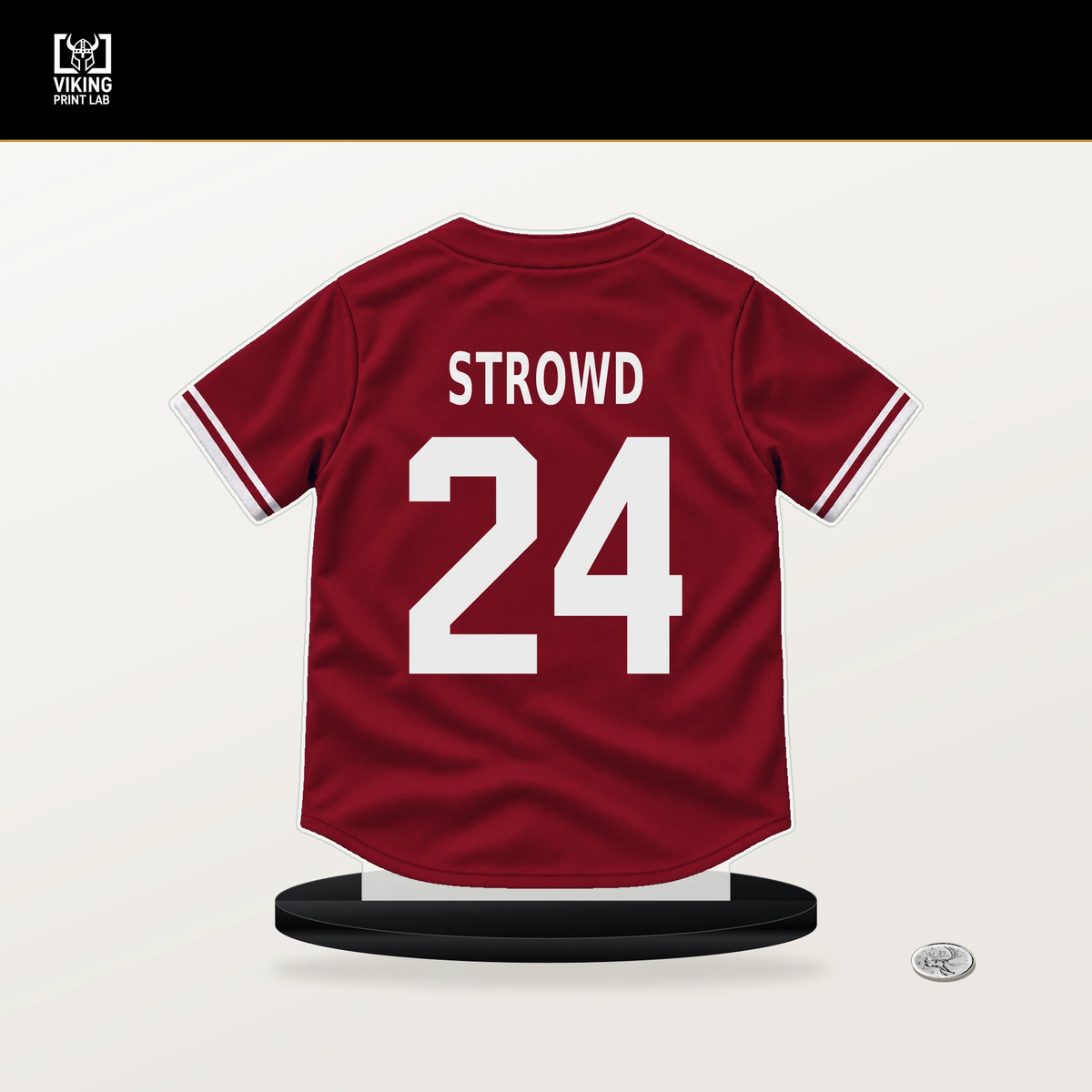 Kade Strowd number 24 Arizona Diamondbacks jersey stand with included black base.