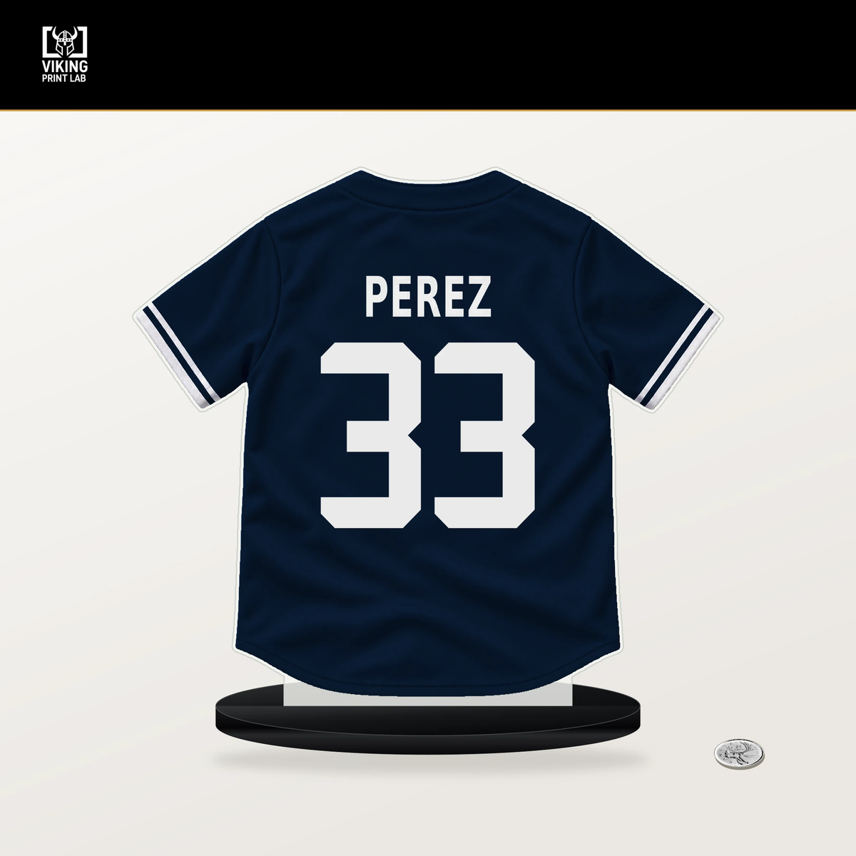 Martin Perez number 33 Atlanta Braves jersey stand with included black base.