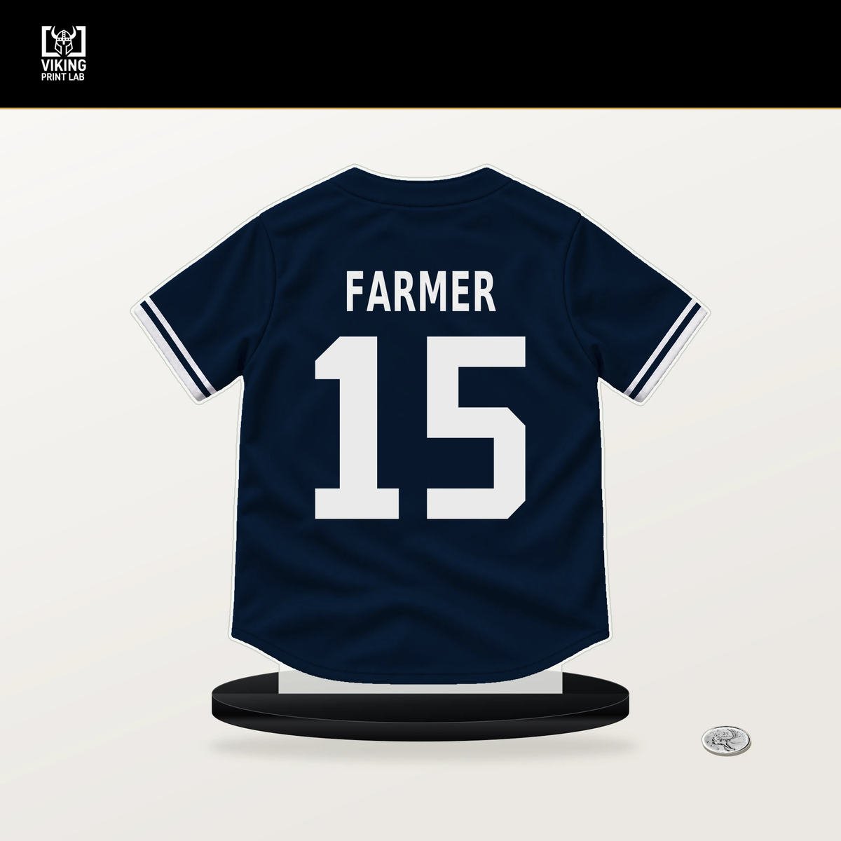 Kyle Farmer number 15 Atlanta Braves jersey stand with included black base.