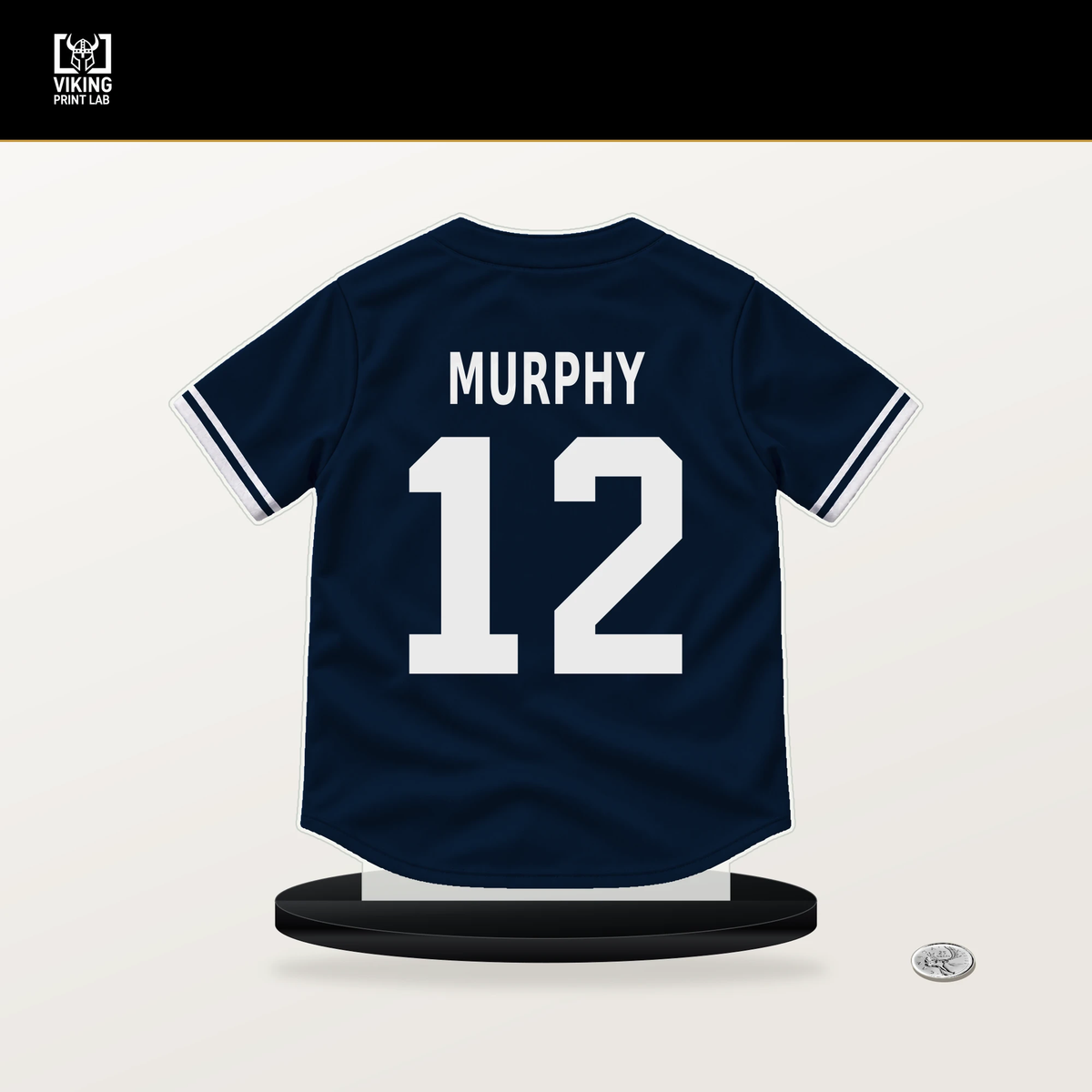 Sean Murphy number 12 Atlanta Braves jersey stand with included black base.