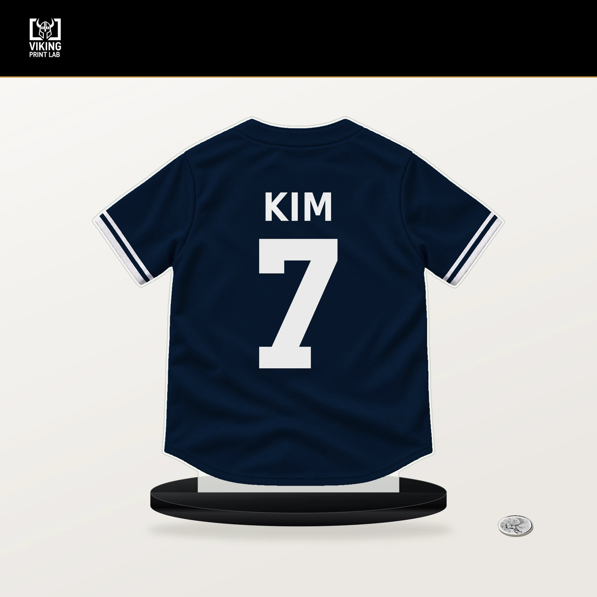 Ha-Seong Kim number 7 Atlanta Braves jersey stand with included black base.