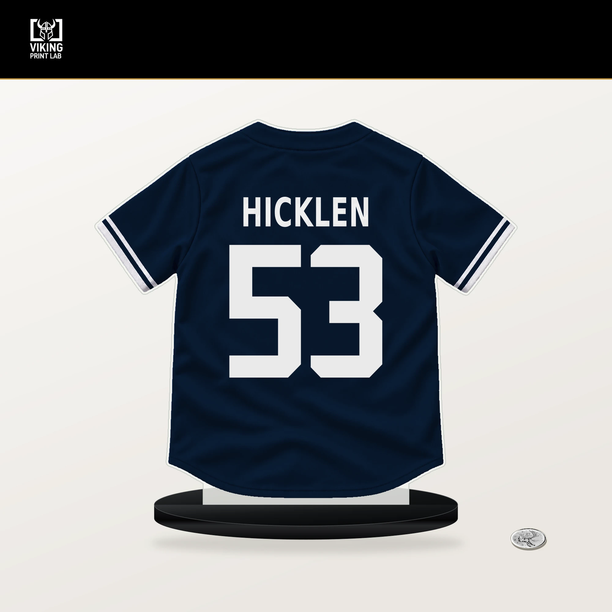 Brewer Hicklen number 53 Atlanta Braves jersey stand with included black base.