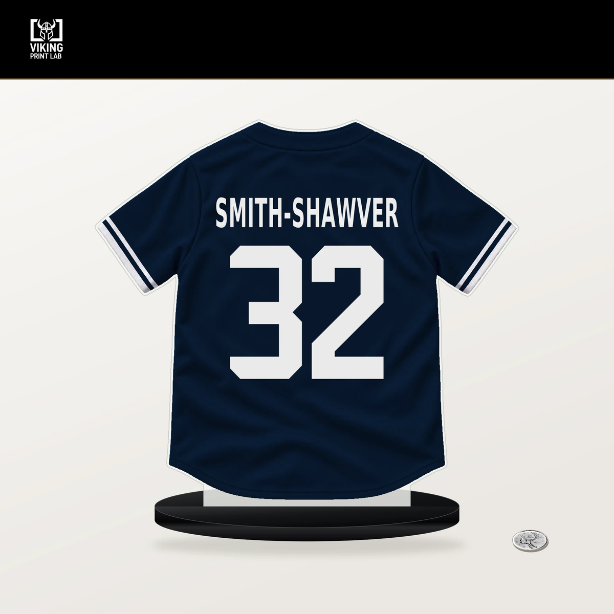 AJ Smith-Shawver number 32 Atlanta Braves jersey stand with included black base.