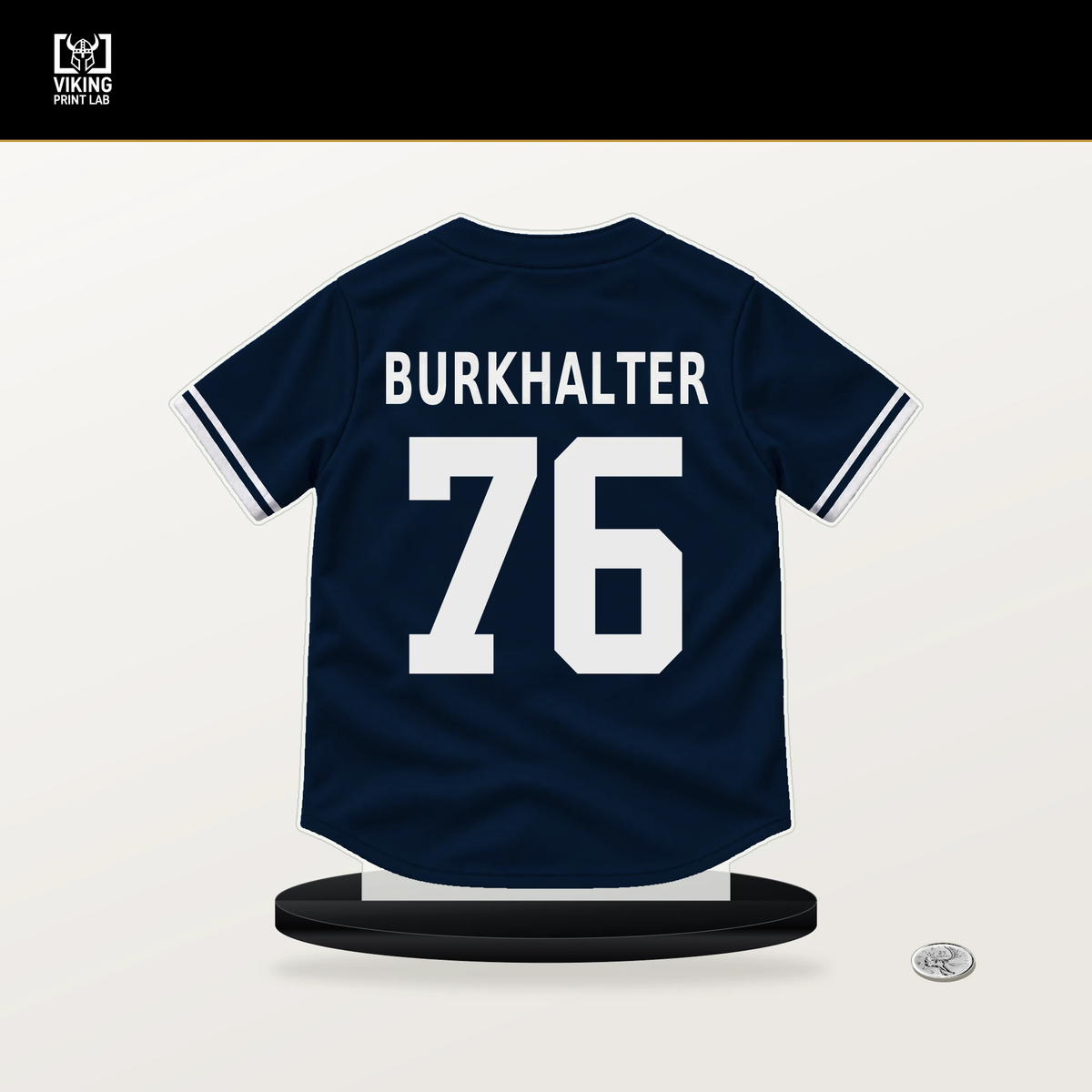 Blake Burkhalter number 76 Atlanta Braves jersey stand with included black base.
