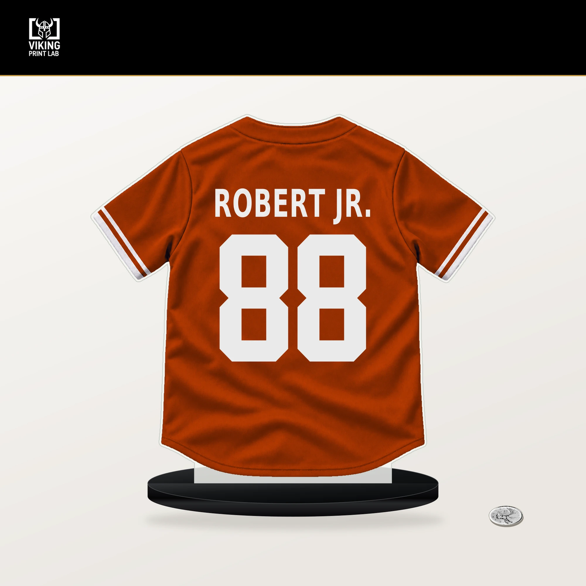 Luis Robert Jr. number 88 Baltimore Orioles jersey stand with included black base.