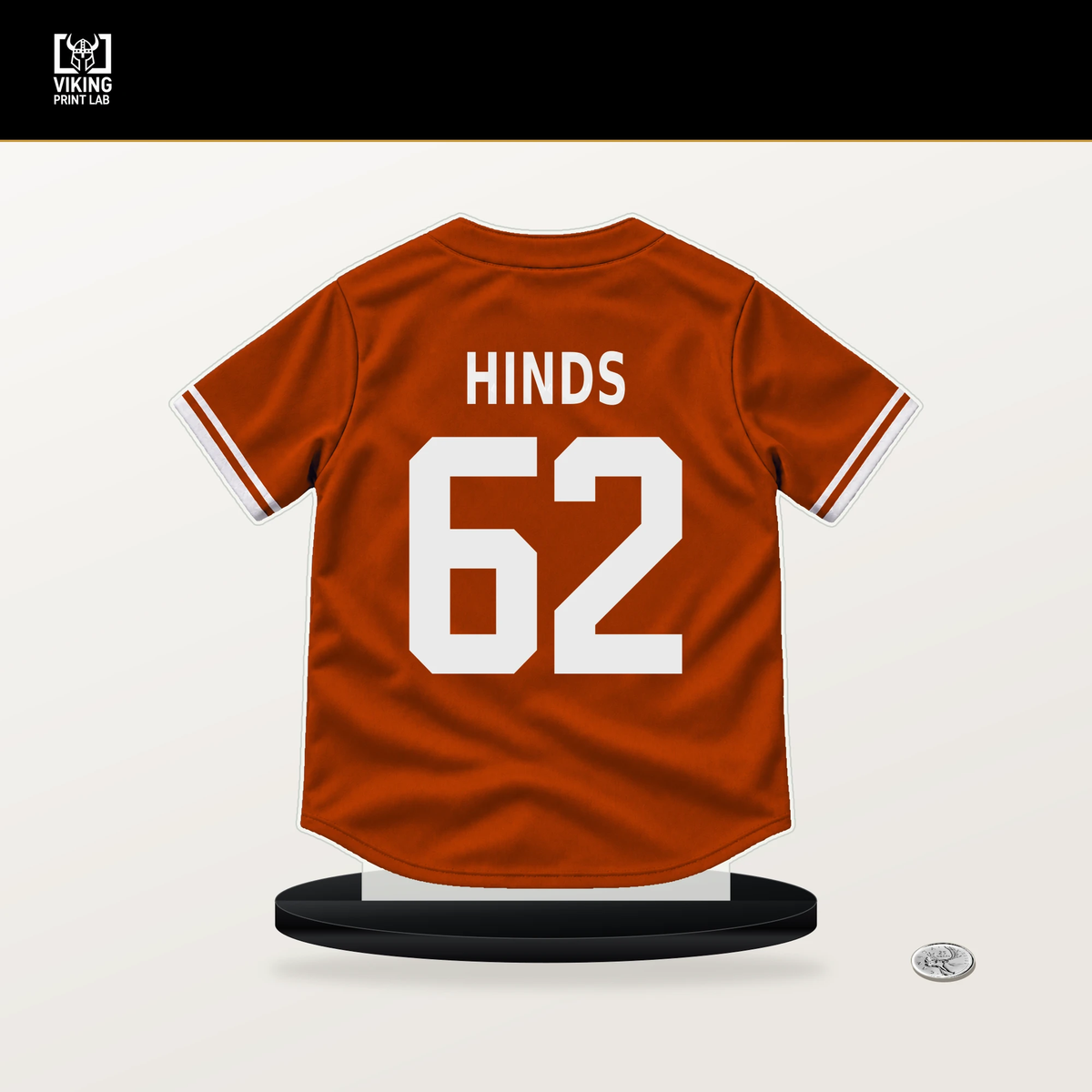 Rece Hinds number 62 Baltimore Orioles jersey stand with included black base.