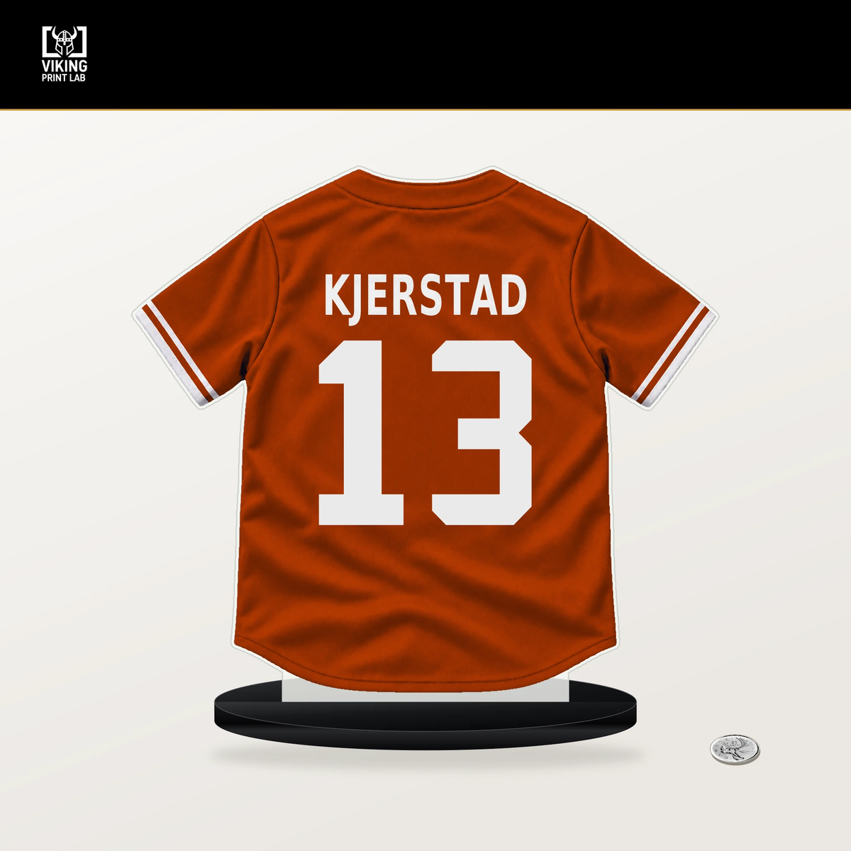Heston Kjerstad number 13 Baltimore Orioles jersey stand with included black base.