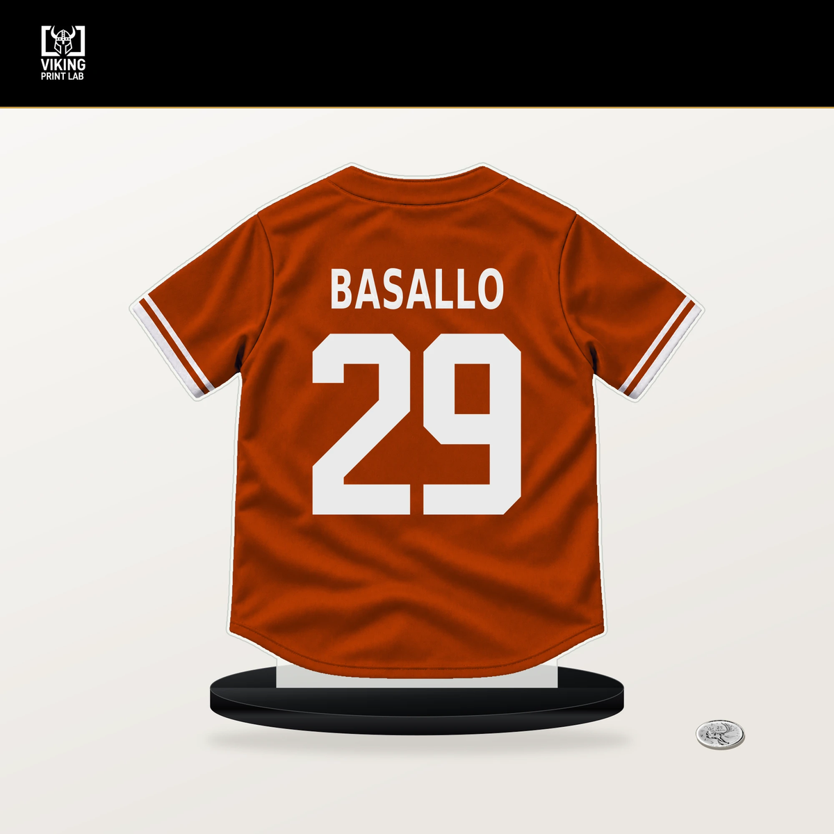 Samuel Basallo number 29 Baltimore Orioles jersey stand with included black base.