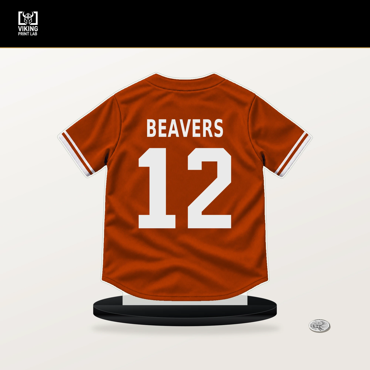 Dylan Beavers number 12 Baltimore Orioles jersey stand with included black base.