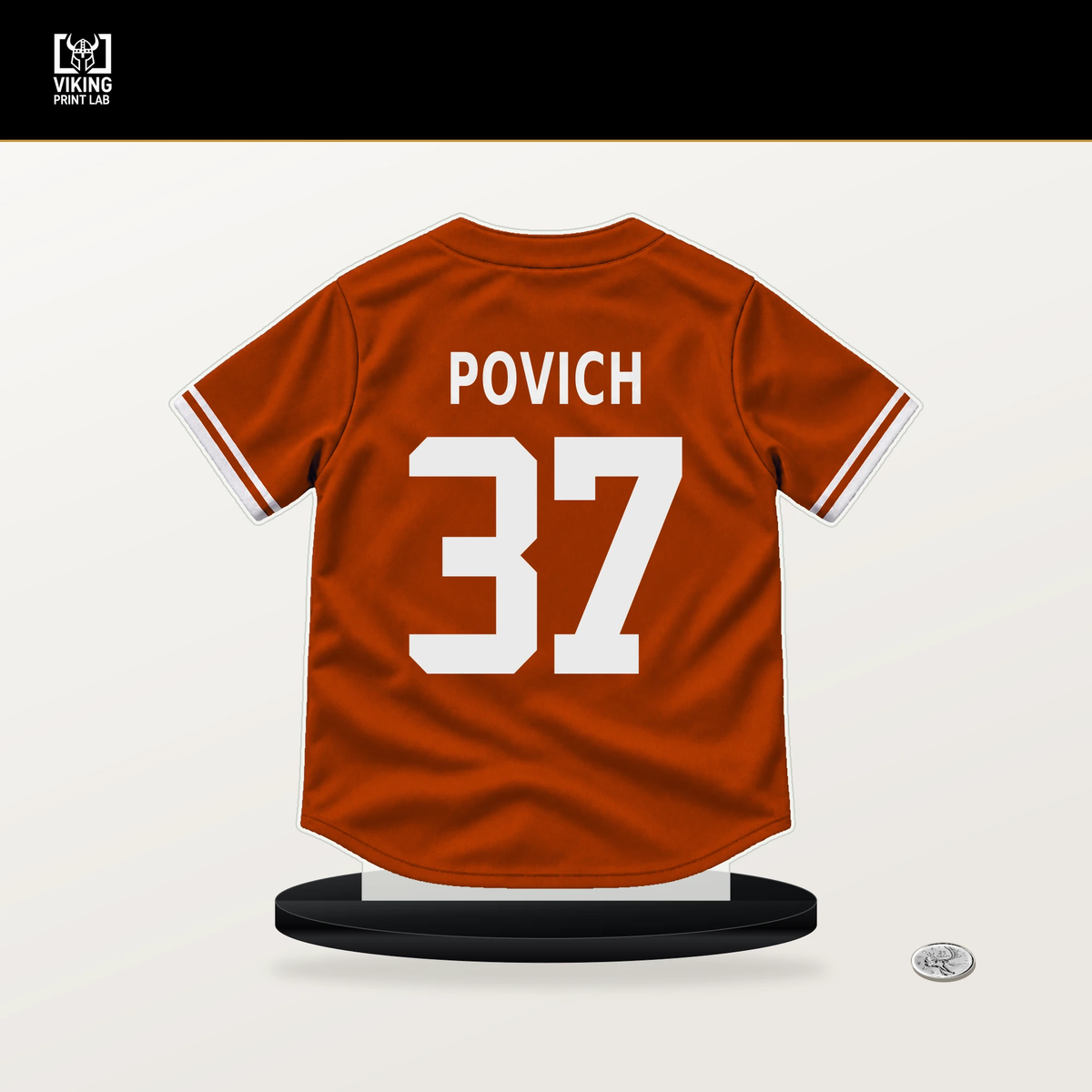 Cade Povich number 37 Baltimore Orioles jersey stand with included black base.