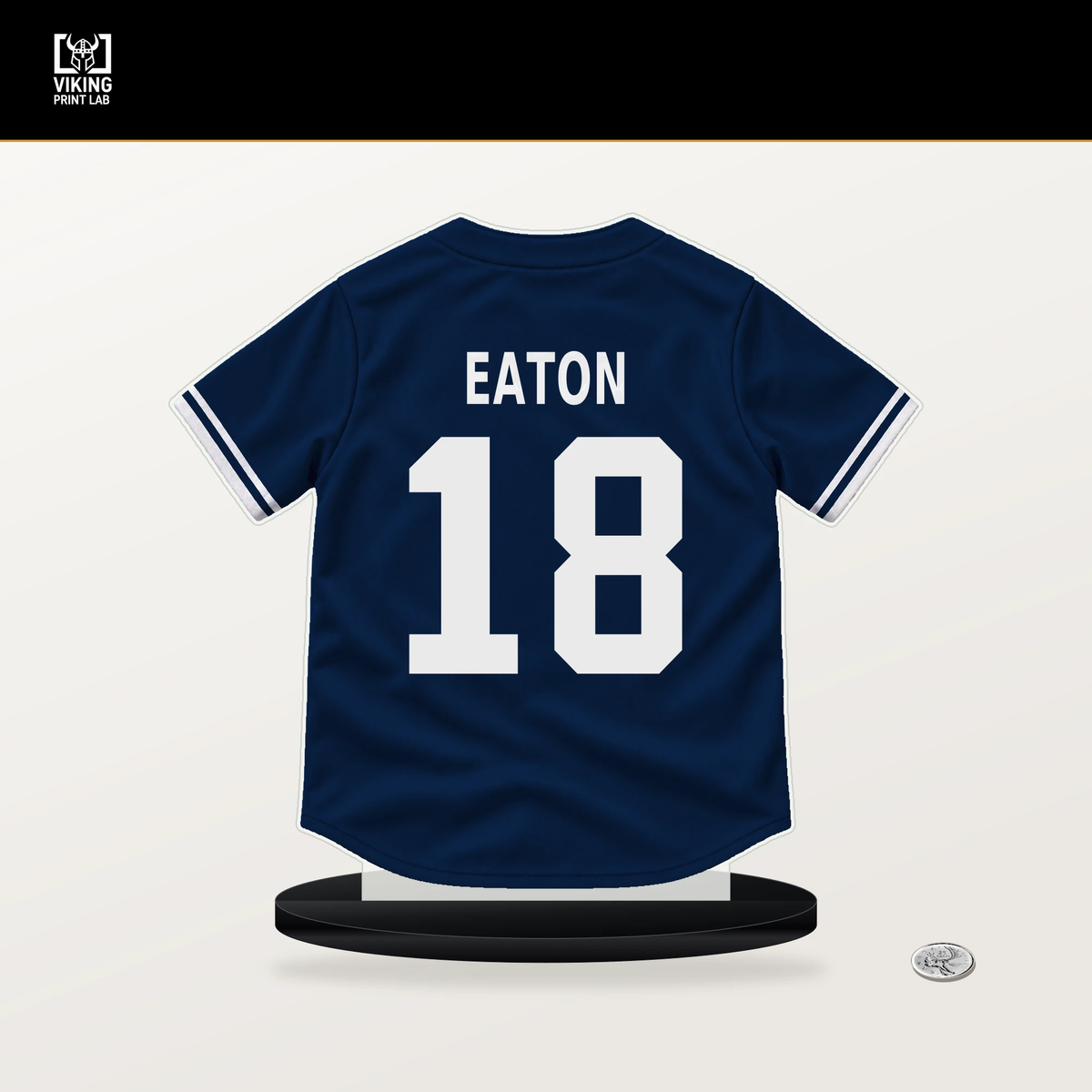 Nate Eaton number 18 Boston Red Sox jersey stand with included black base.