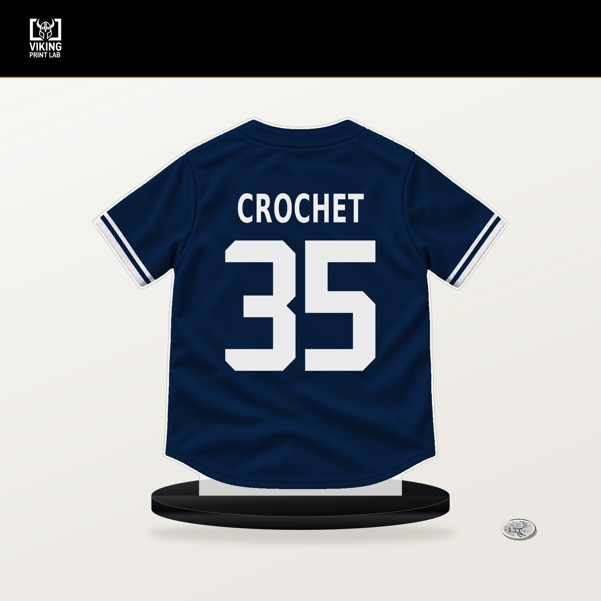 Garrett Crochet number 35 Boston Red Sox jersey stand with included black base.