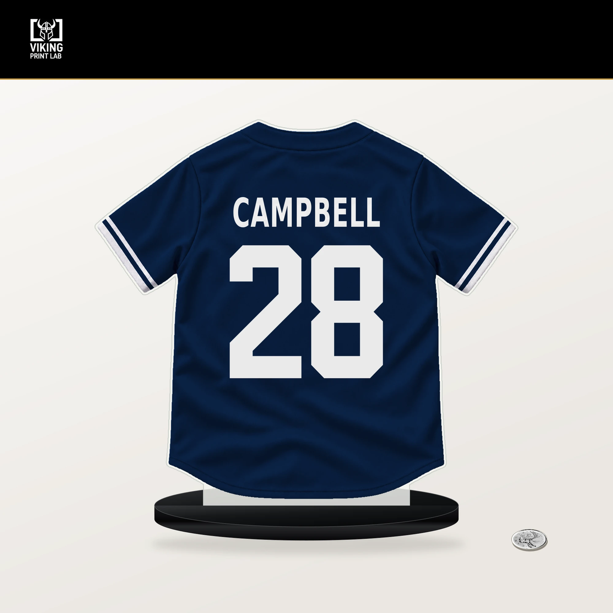 Kristian Campbell number 28 Boston Red Sox jersey stand with included black base.