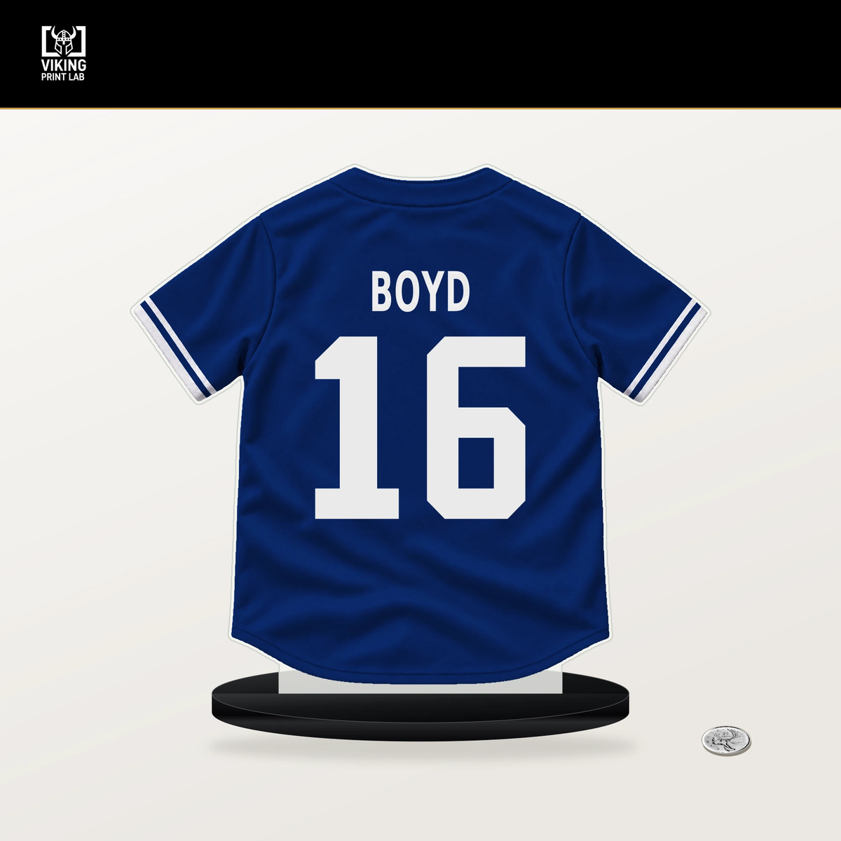 Matthew Boyd number 16 Chicago Cubs jersey stand with included black base.