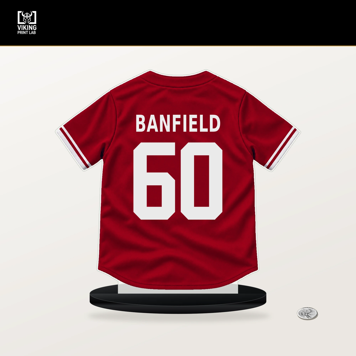 Will Banfield number 60 Cincinnati Reds jersey stand with included black base.