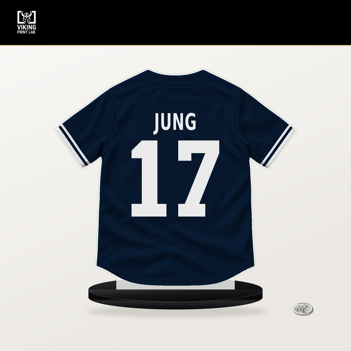 Jace Jung number 17 Detroit Tigers jersey stand with included black base.