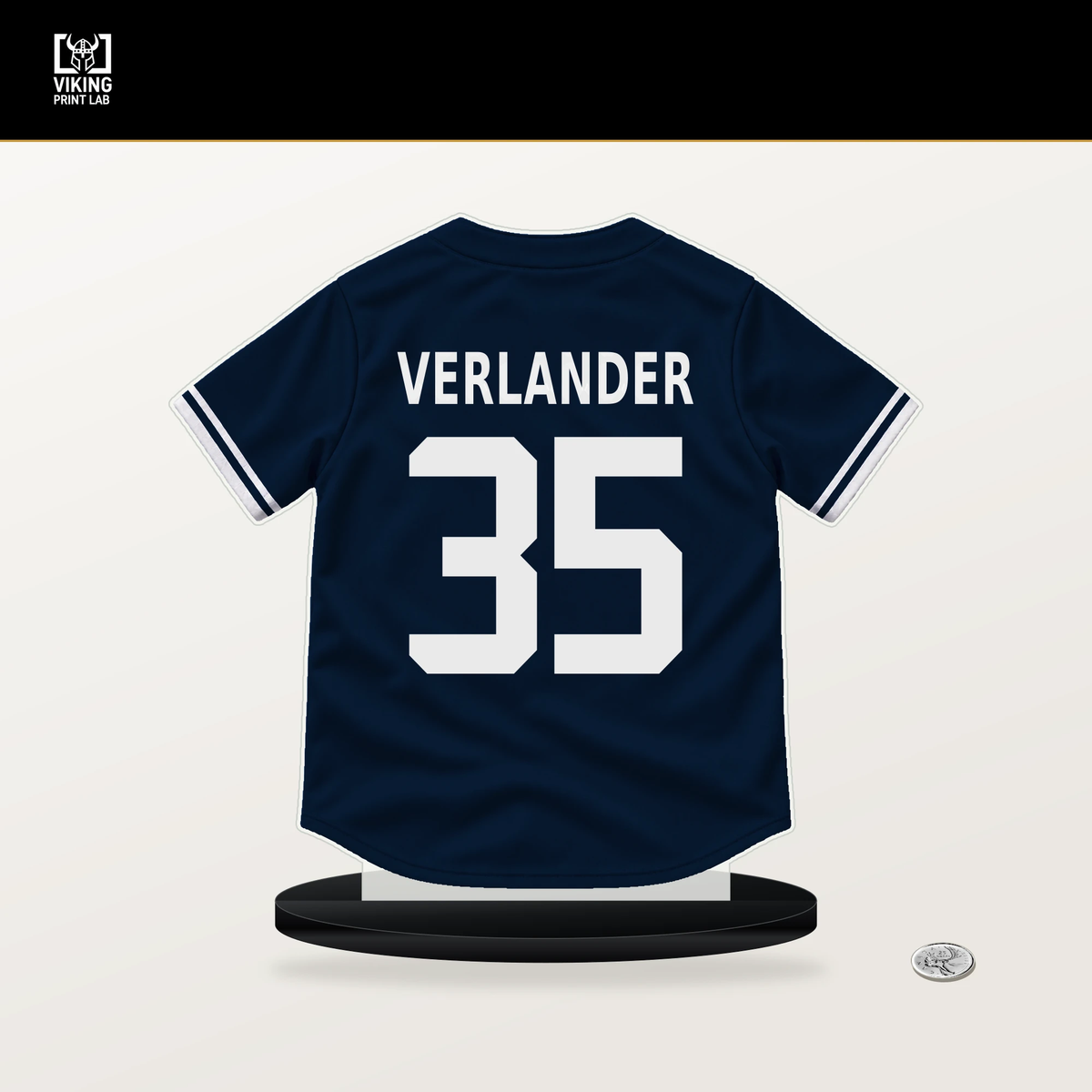 Justin Verlander number 35 Detroit Tigers jersey stand with included black base.