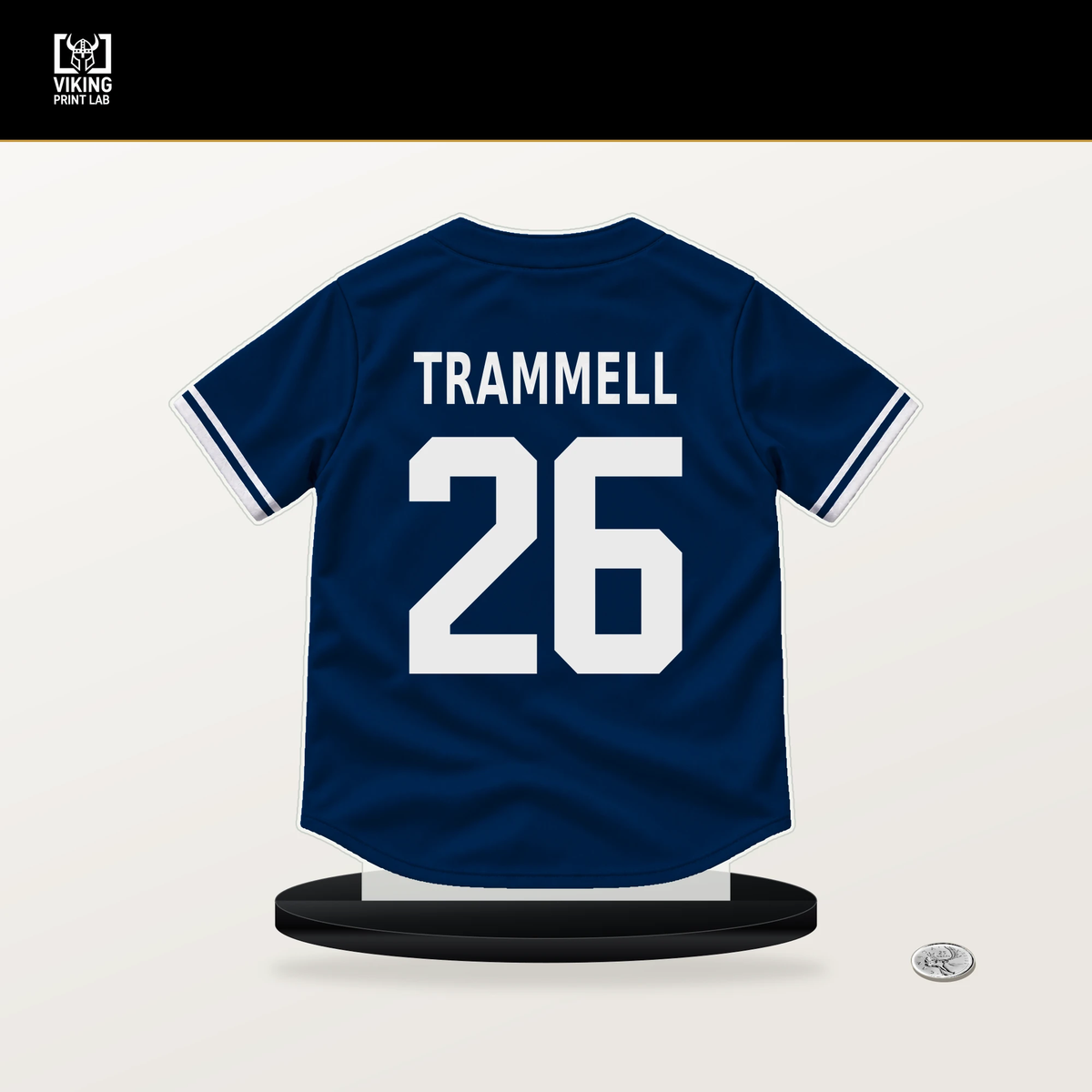 Taylor Trammell number 26 Houston Astros jersey stand with included black base.
