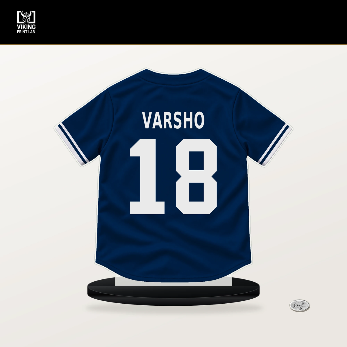 Daulton Varsho number 18 Houston Astros jersey stand with included black base.