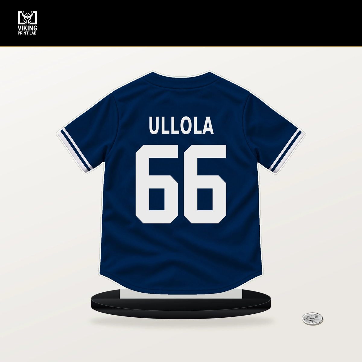 Miguel Ullola number 66 Houston Astros jersey stand with included black base.