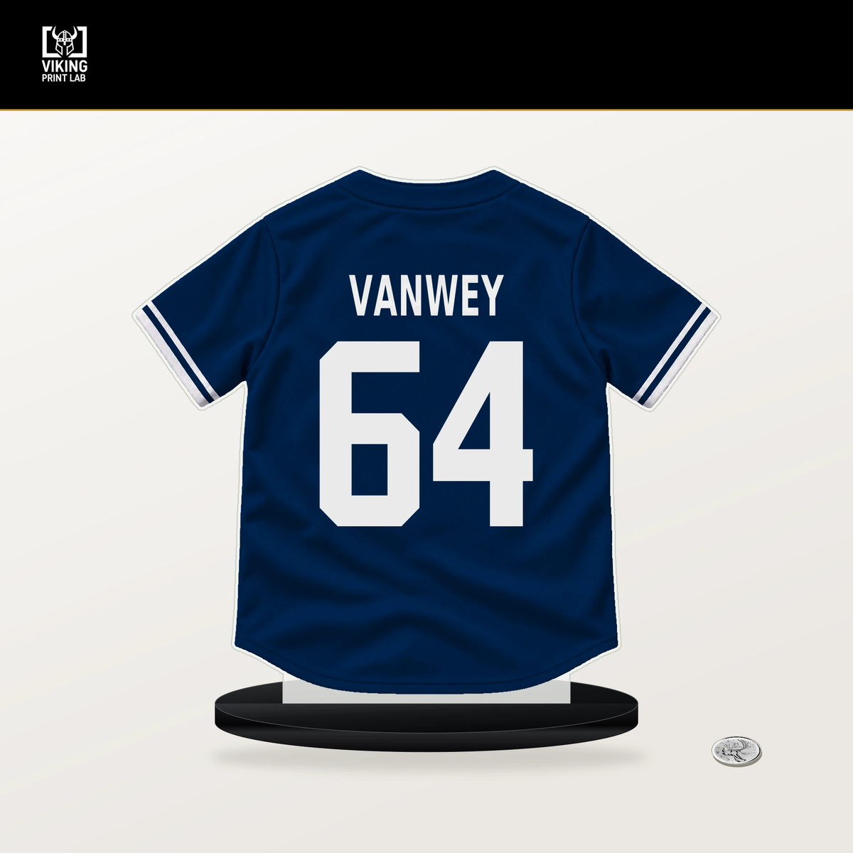 Logan VanWey number 64 Houston Astros jersey stand with included black base.