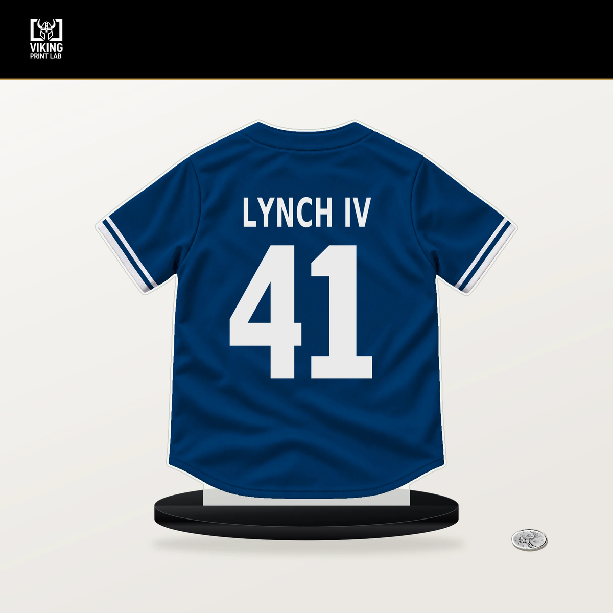 Daniel Lynch IV number 41 Kansas City Royals jersey stand with included black base.