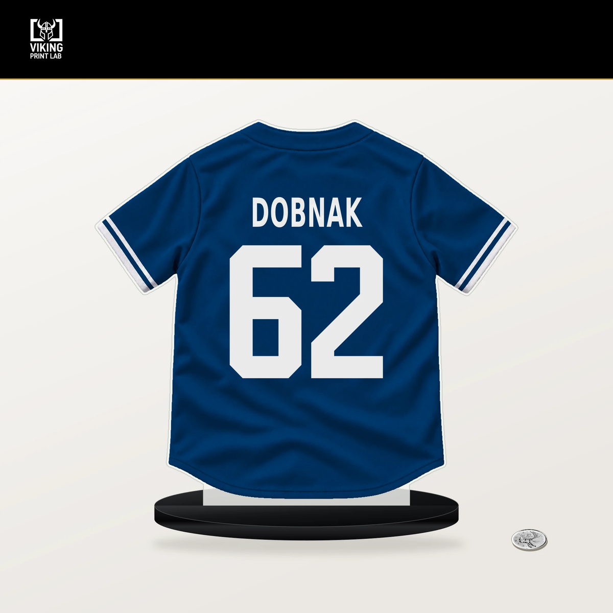 Randy Dobnak number 62 Kansas City Royals jersey stand with included black base.