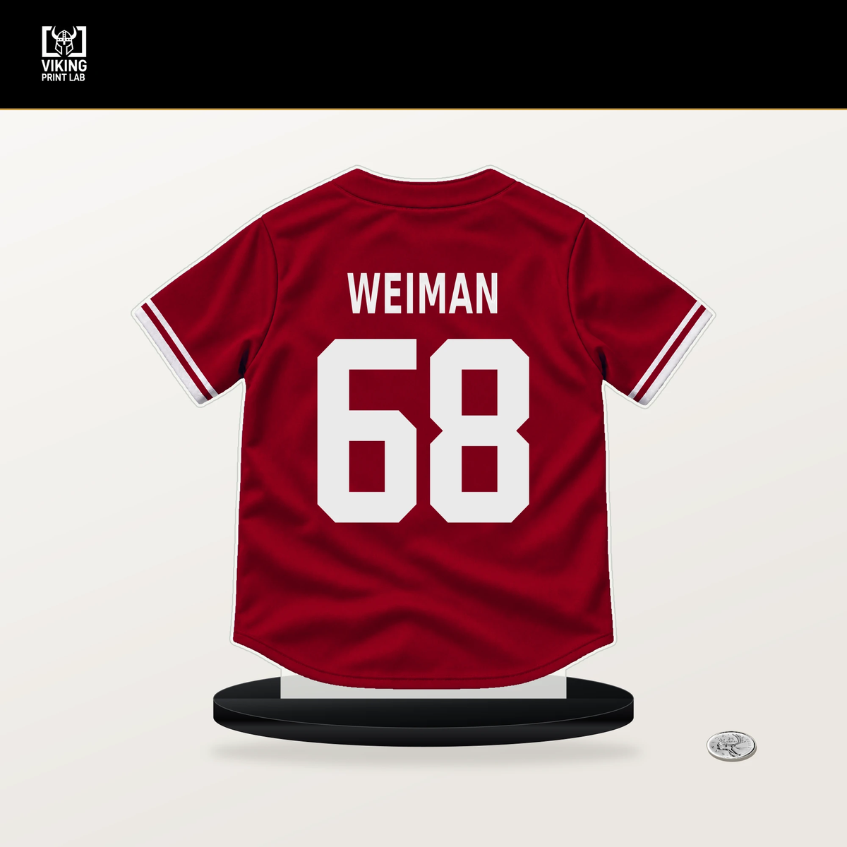 Blake Weiman number 68 Los Angeles Angels jersey stand with included black base.