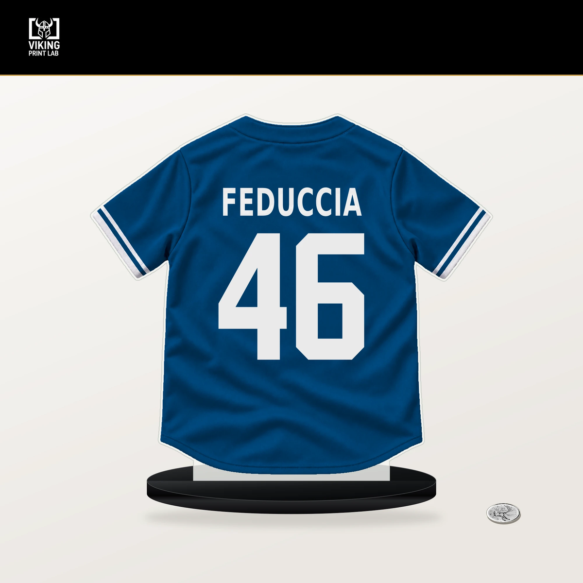 Hunter Feduccia number 46 Los Angeles Dodgers jersey stand with included black base.