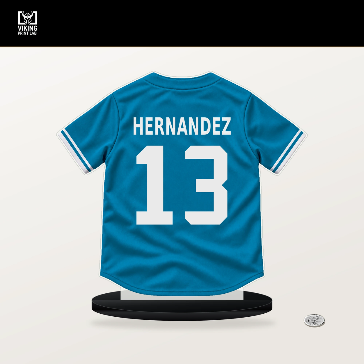 Heriberto Hernandez number 13 Miami Marlins jersey stand with included black base.