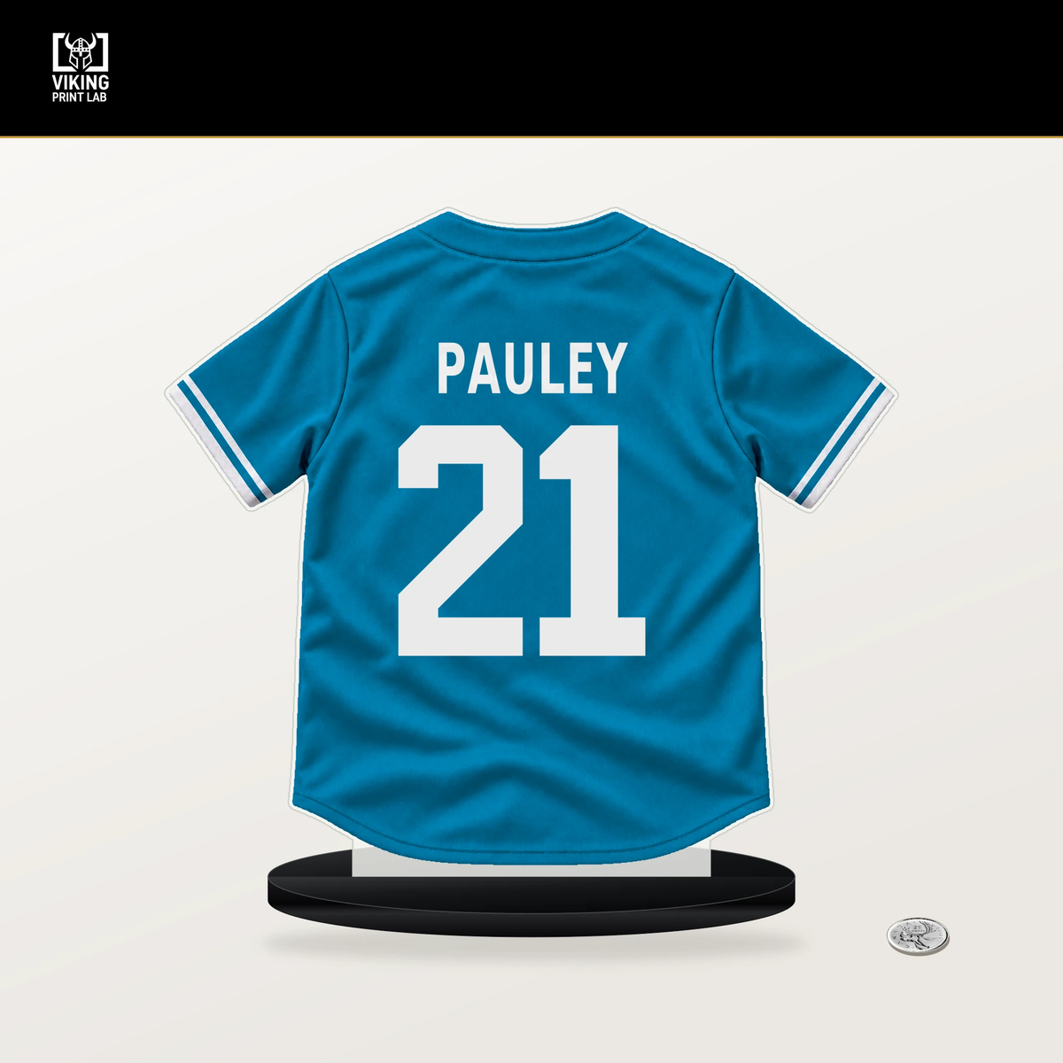 Graham Pauley number 21 Miami Marlins jersey stand with included black base.