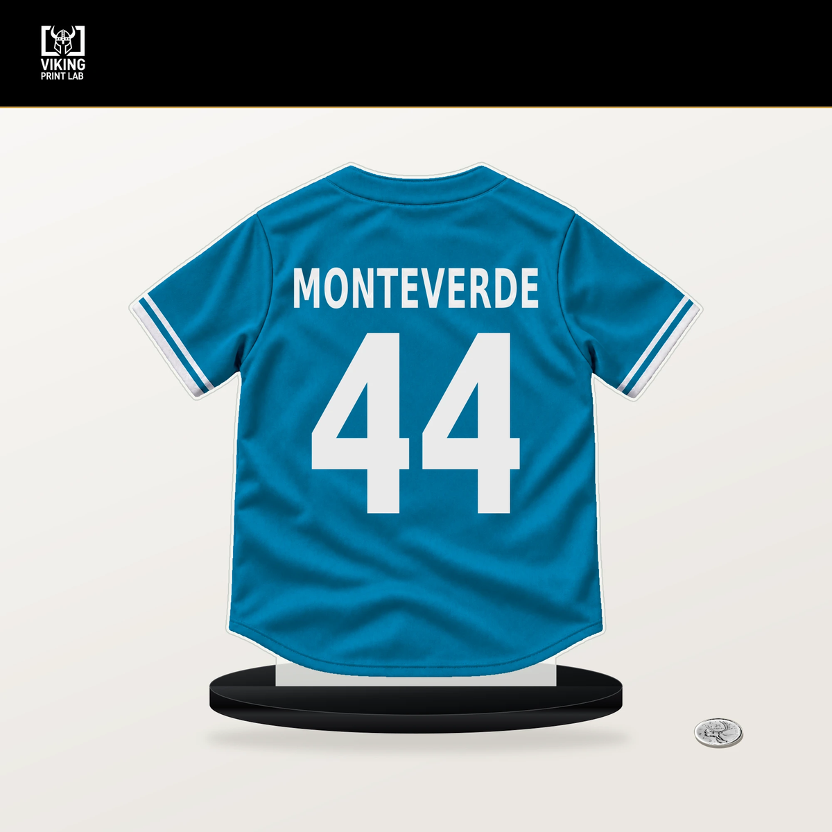 Patrick Monteverde number 44 Miami Marlins jersey stand with included black base.