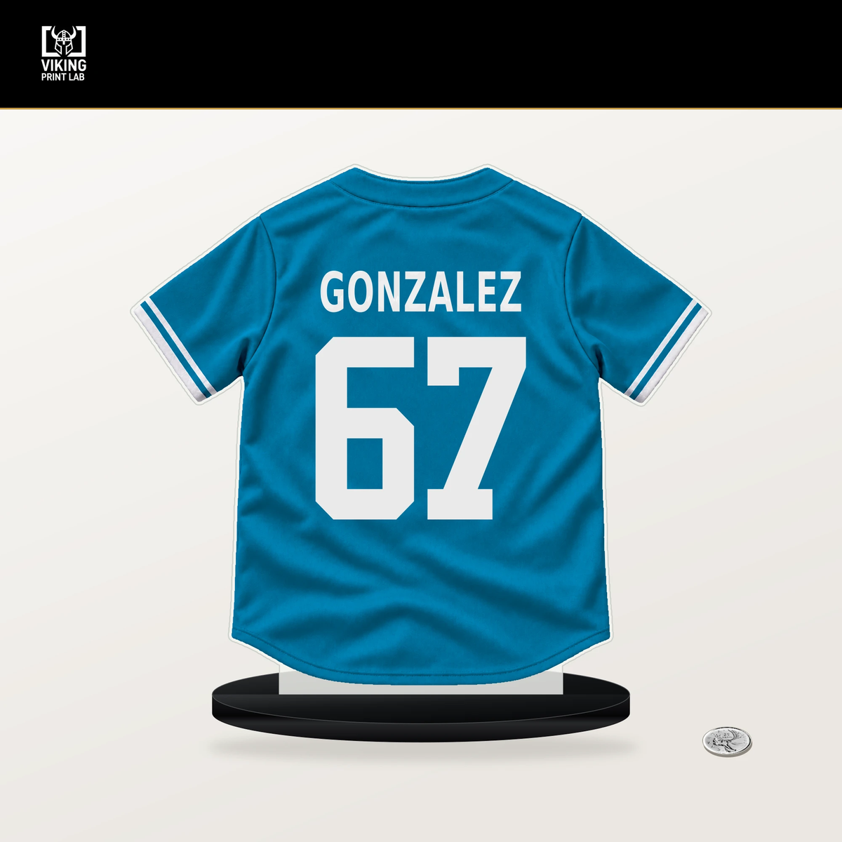 Wikelman Gonzalez number 67 Miami Marlins jersey stand with included black base.