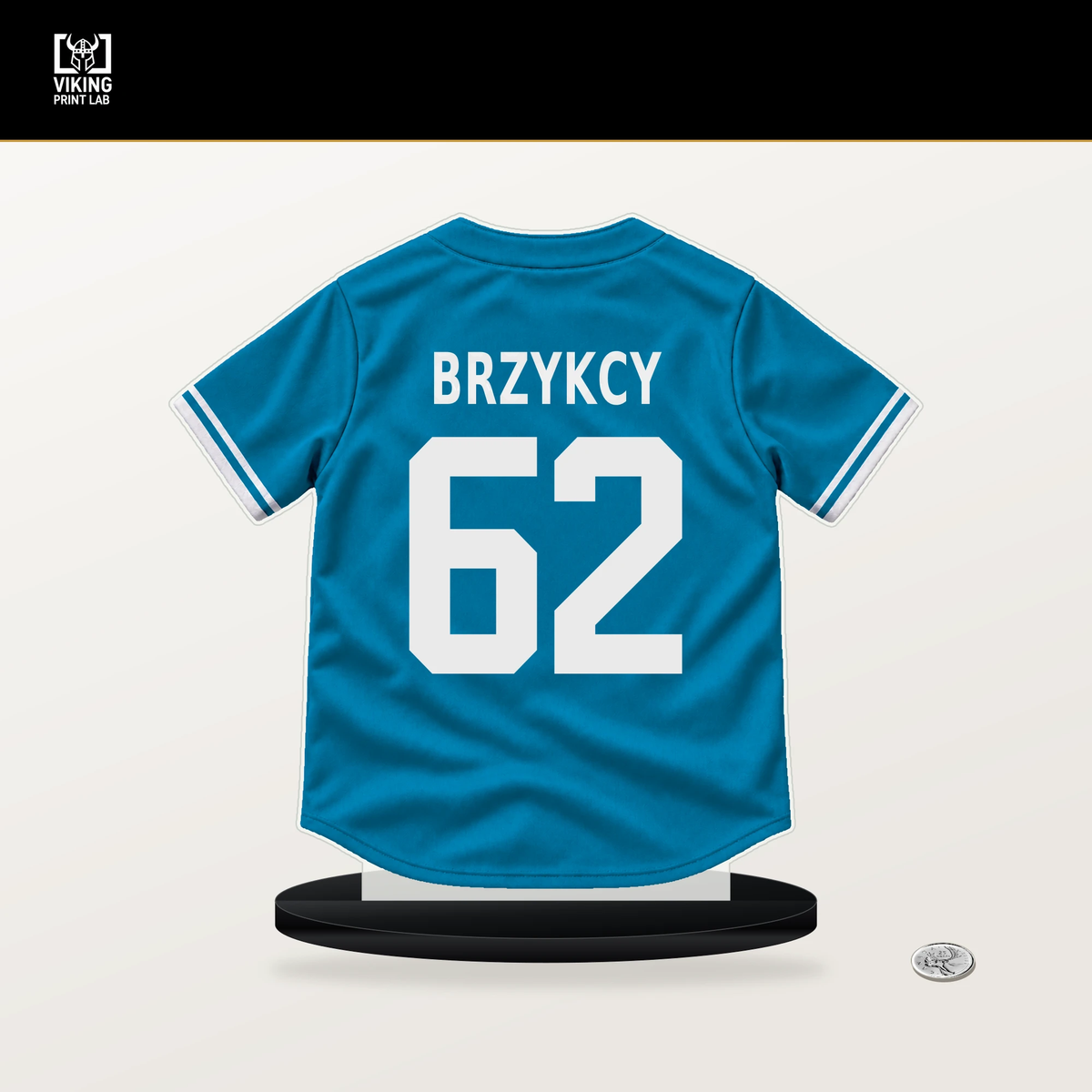 Zach Brzykcy number 62 Miami Marlins jersey stand with included black base.