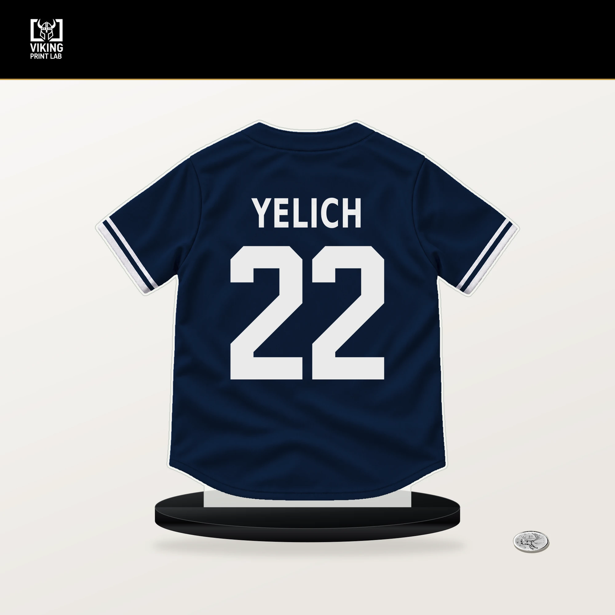 Christian Yelich number 22 Milwaukee Brewers jersey stand with included black base.
