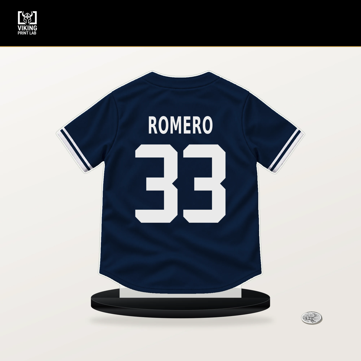 JoJo Romero number 33 Milwaukee Brewers jersey stand with included black base.