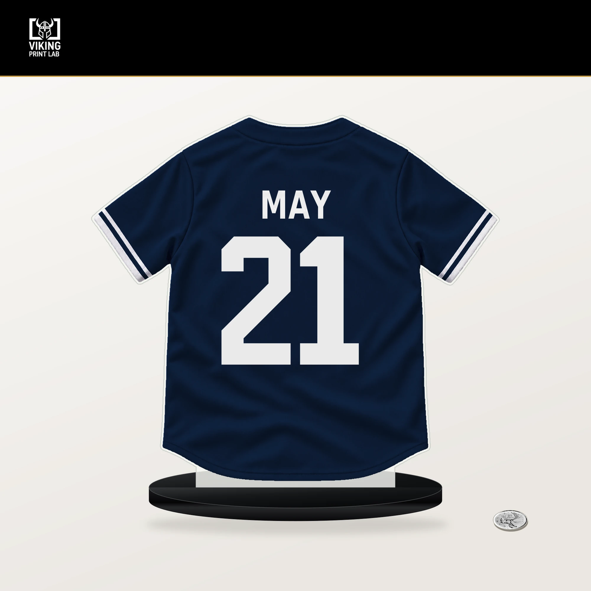 Dustin May number 21 Milwaukee Brewers jersey stand with included black base.